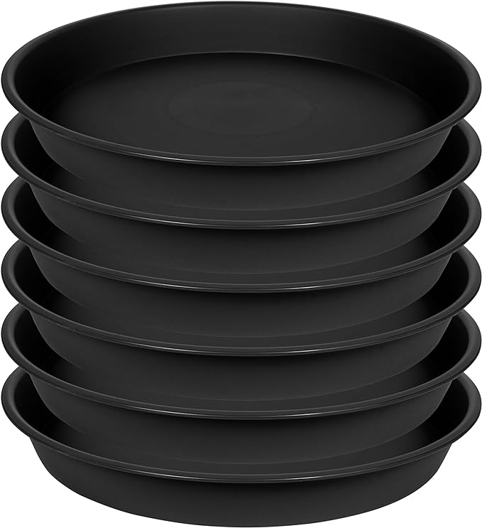 Plant Saucer 8 Inch, 6 Pack of 8 inch Plant Saucer Round, Plastic Flower Plant Trays for Pots, Plant Saucers for Indoors 8", Plant Pot Saucers, Planter Tray for Planter 7-9" (8", Black)