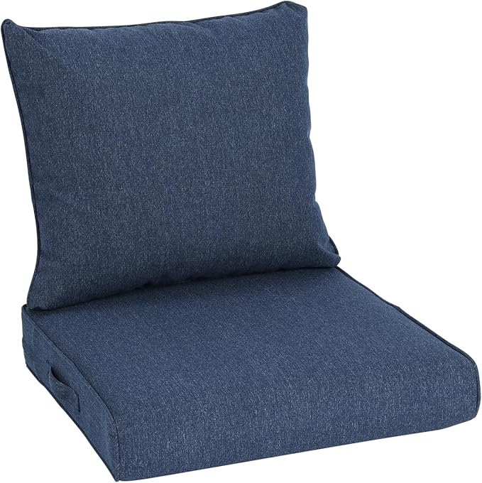 Aoodor 23" x 26" Patio Deep Seat Cushion Set, Water Resistant & Fade Resistant Outdoor Furniture Cushions with Adjustable Straps for Patio, Deck, Garden, Navy Blue