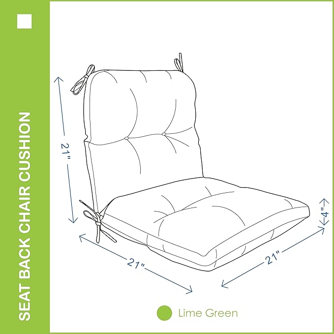Outdoor Indoor Seat/Back Chair Tufted Cushion,All-Weather Patio Chair Cushion with Ties,for Patio Furniture,Lime Green