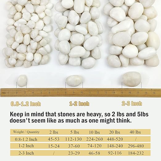 10 lbs White River Rocks, 1-2 Inch Polished Pebbles for Indoor Plants, Decorative White Stones for Plants, Vase, Aquarium, Fish Tank, Landscaping and Garden