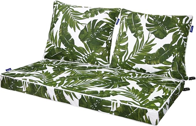 Outdoor Loveseat Cushion Set 44'' x 24'', Outdoor Cushions for Patio Furniture with Fastness Cover, Water Repellent Outdoor Seat Cushion and Couch Back Cushions for Bench, and Swing (Green Leaves)