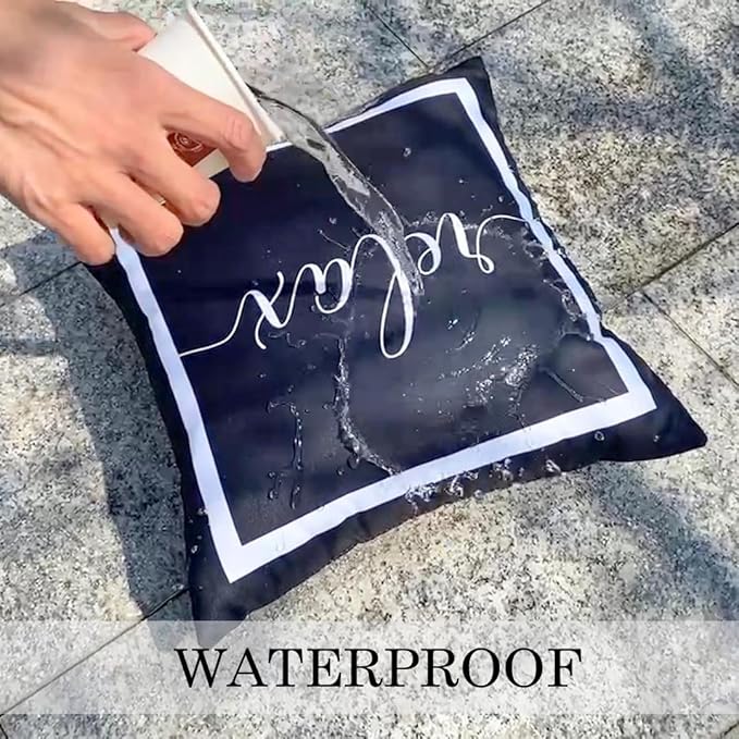ONWAY Outdoor Waterproof Throw Pillow Covers 20x20 Set of 2 Black and White Relax Decorative Pillowcase for Patio Furniture