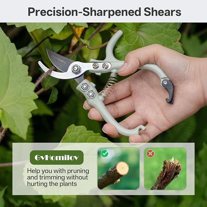 Pruning Shears for Gardening,Lightweight Plant Shears,Q-Shaped Garden Scissors for Cutting Flowers，Pruners for Tree Trimming,Indoor Plant Scissors for Women (Green)