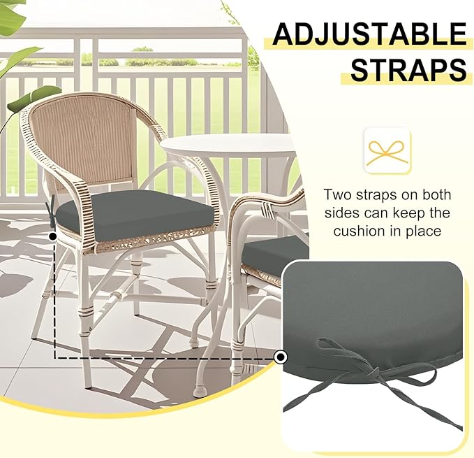 downluxe Outdoor Chair Cushions Set of 2 for Patio Furniture, Water-Resistant Patio Chair Cushions with Ties, High Density Foam Outdoor Seat Cushion, 17" X 16" X 2", Dark Grey