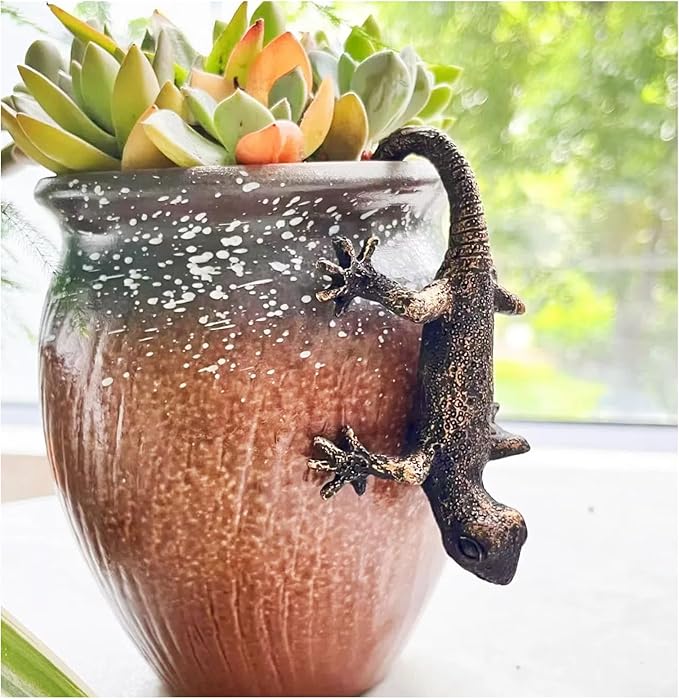 Garden Sculptures & Statues, Plant Decorations for Pots, Fairy Garden Accessories, Resin Gecko Statues, Gecko Flower Pot Decorations, for Family or Friends (Gecko)