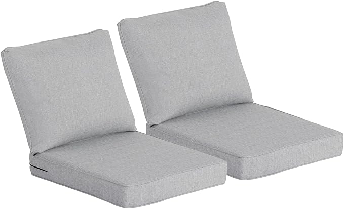 24x27.5 Inch Outdoor Deep Seat Cushions Set of 2,Thick High-Density Foam, Water-Resistant, Piped Edges & YKK Hidden Zipper for Patio Furniture,Stone Gray