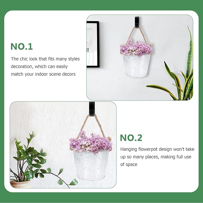 BESPORTBLE Wall Hanging Planters, Rustic Iron Plants Pot Wall Mounted Pots Plants Container with Rope for Porch Railings Garden Balcony Patio Home Decor