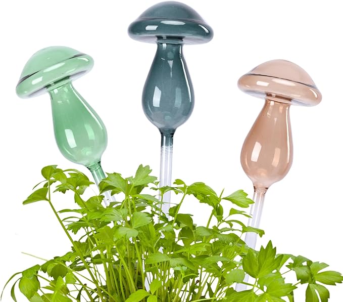 Mushroom Plant Watering Globes 3PCS Plant Watering Devices Glass Self Watering Planter Insert Automatic Plant Waterer Indoor