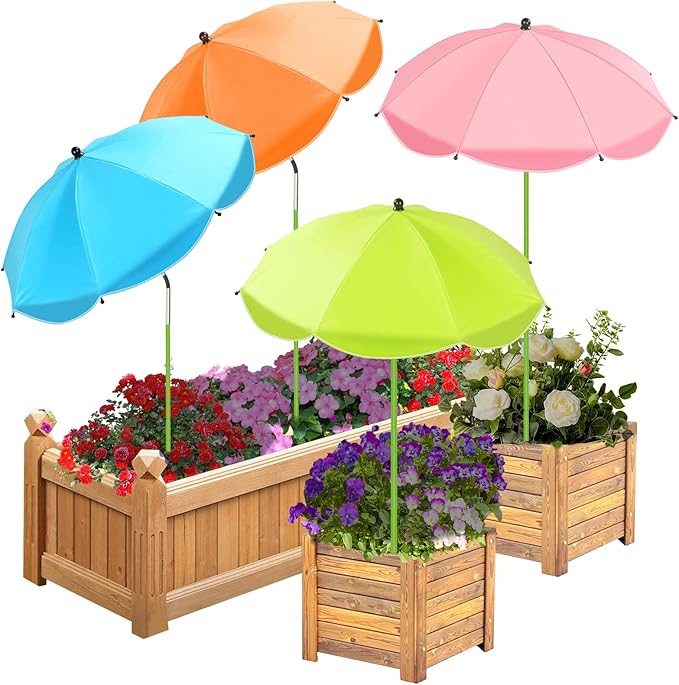 4 Pack Upgraded Plant Umbrellas for Outdoor Plants, 26" Larger Garden Plant Umbrella Shade with Adjustable Angle, 43.4" Higher Sun Shade for Plants, Potted Plant, Garden Beds