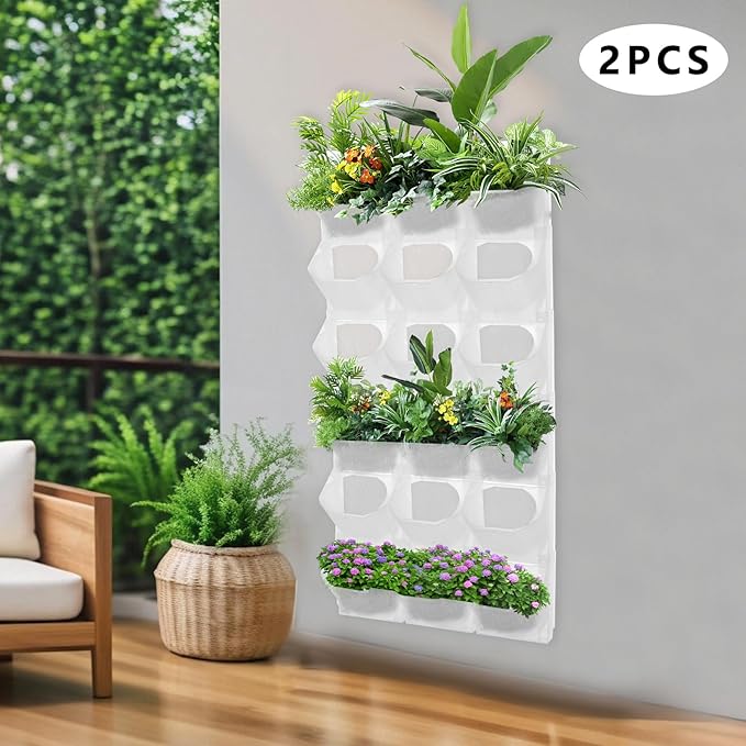 Wall Planter with 36 Pots, Wall-Mounted Indoor & Outdoor Flower Pot Holder, Vertical Garden Plastic Planter for Flowers, Vegetables, Grass (White)