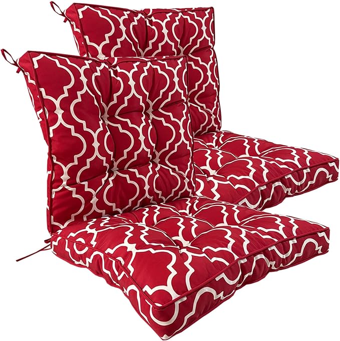 2 Piece Outdoor Patio Chair Cushions, Fade Resistant Outdoor Cushions for Patio Furniture, 6 inch Thickened Rocking Chair Cushions Set (Red Geometric Patterns, 24x24x6 inch - 2 Pieces)