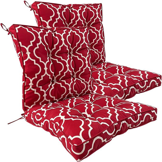 2 Piece Outdoor Patio Chair Cushions, Fade Resistant Outdoor Cushions for Patio Furniture, 6 inch Thickened Rocking Chair Cushions Set (Red Geometric Patterns, 24x24x6 inch - 2 Pieces)