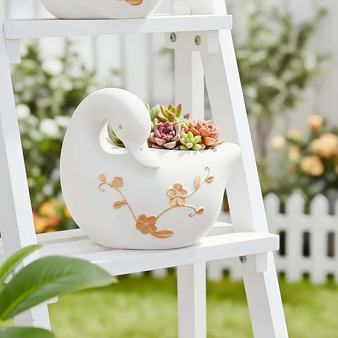 Swan Flower Pot - Unique Resin Sculpture, Enchanting Decorative Garden Planter, Elegant Swan Vase for Succulents & Air Plants, Indoor/Outdoor Use, Durable & Whimsical Design (White)