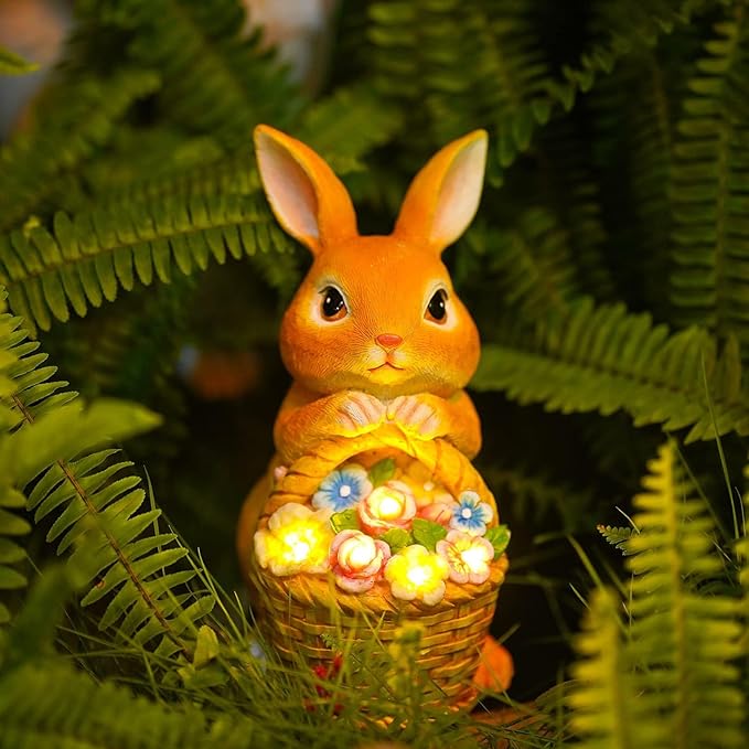 Garden Rabbit Statue Solar Light Outdoor Decorations Rabbit Figurine Light for Outdoor Patio Balcony Yard Porch Lawn for Women Mom Grandma Family Friend