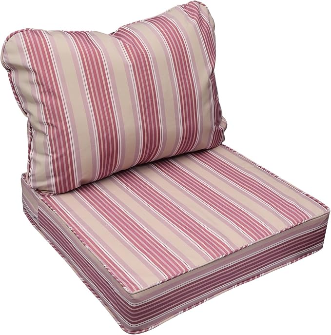 AAAAAcessories Outdoor Seat Cushions for Chairs, Fade-Resistant, Waterproof Patio Furniture Replacement Cushions, 21" x 21" x 3" + 21" x 17", Dusty Rose Garden Stripe