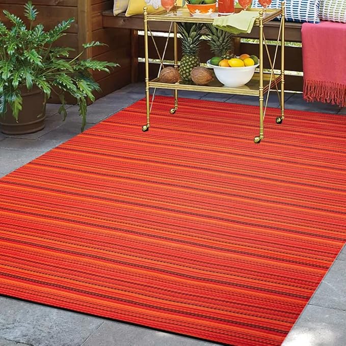 Outdoor/Indoor Rug Plastic Straw Rug Waterproof Portable Outdoor Mat, Easy to Clean and Fold,Perfect for Garden, Patio, Picnic, Decking-（Red，6x9Ft）