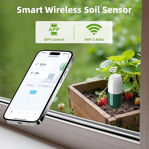 Moisture Meter Plants, Soil Meter, Wireless WiFi Soil Moisture Sensor, 2-in-1 Soil Moisture Meter, WiFi, Garden, Lawn, Potted Plants Care