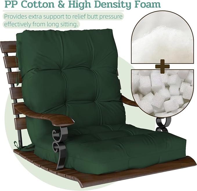 Outdoor Chair Cushion, 42x21x4 Inch Patio Cushions for Dining/Rocking Chairs, High Back Soft Seat Pad with Ties, Indoor Outside Use, Fade-Resistant & Waterproof, Dark Green