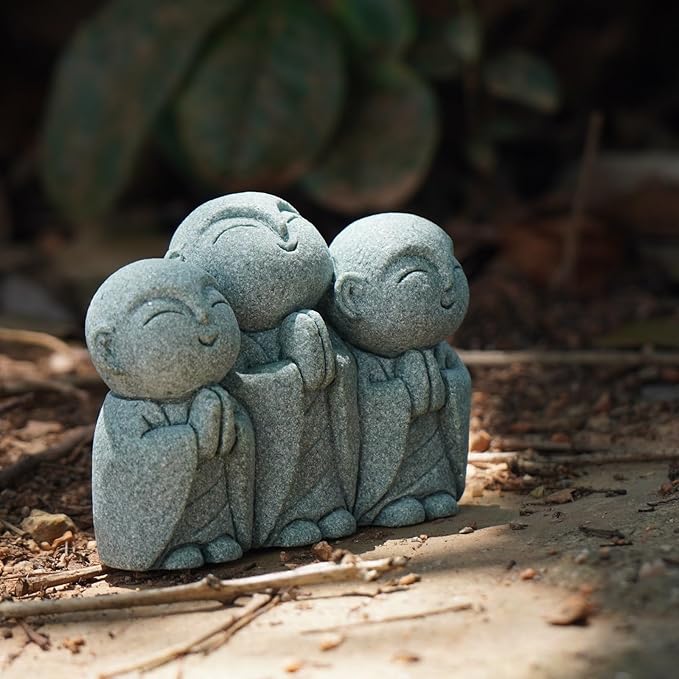 OwMell Japanese Jizo Monk Statue, Buddha Jizo Figurine Memorial Aquarium Statue Ornament - Smiling