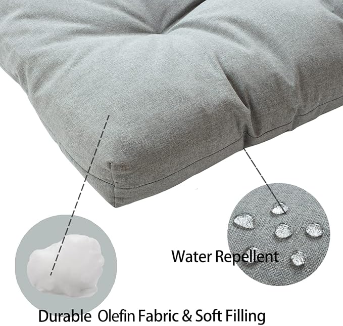 FUNHOME Outdoor Bench Cushion 48 x18 inch with Non-Slip Grips,Water Resistant Porch Swing Cushion,Bench Pillow Pads,Tufted Cushions for Patio Garden Furniture,48" Seat Cushions(Light Gray)
