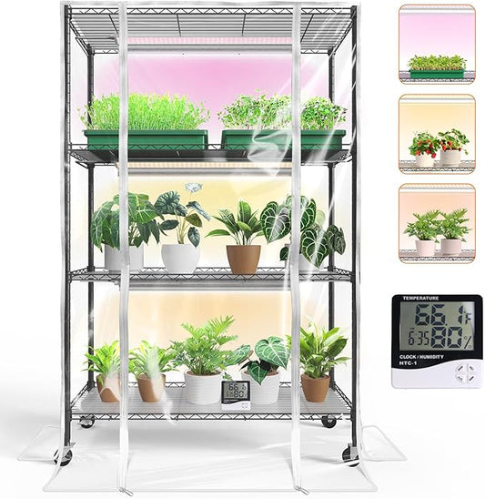 Bstrip Indoor Greenhouse with Grow Light, Indoor Greenhouse Cabinet with 3 Pack Full Spectrum Plant Lights, 3 Color Modes, Grow Tent Kit for Indoor Plant, Seed Starting, Seed Tray, 35.4"x13.8"x59"