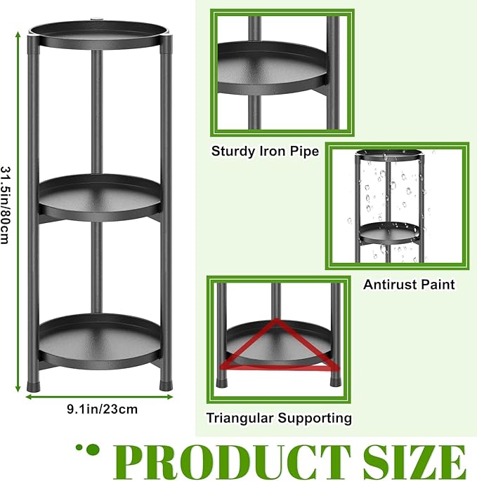 3 Tier Plant Stand Indoor, Black Metal Corner Tall Plant Stands for Multiple Plants, Flower Pot Holder Shelf Outdoor Plant Display Rack for Garden Balcony Patio Living Room