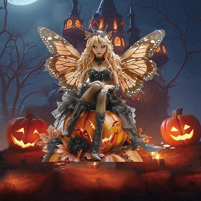JOYO 11.8''Bohemian Fairy Flower Pot Decoration,Fairy Garden Planter Accessories,2D Acrylic Ground Plug,Fairy Pumpkin Angel Garden Stake for Pot Plants and Garden Yard Lawn Décor (P10)
