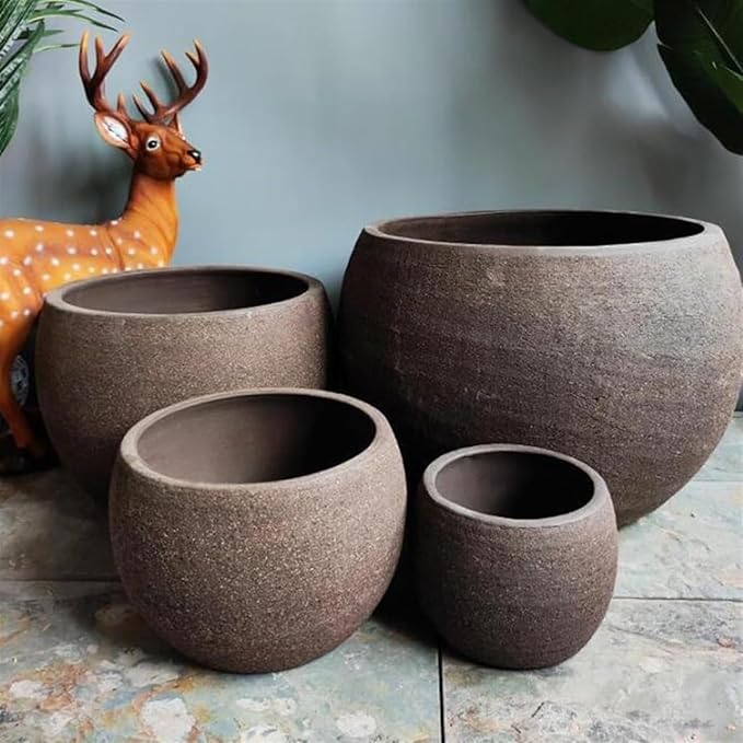 Large Seafoam Planter, Large Indoor and Outdoor Planters with Drainage Holes, Ceramic Patio Tank Floor Planter Large Caliber Rough Terra CottaPlanter (Color : Brown, Size : Medium)(Size:Small)
