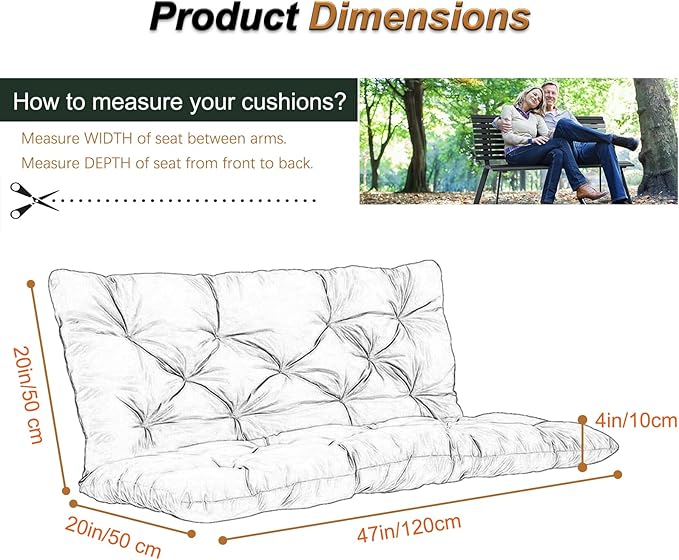 2-3 Seat Swing Replacement Cushion, Outdoor Bench Cushions with Backrest Thicken 4", Patio Furniture Garden Porch Loveseat Glider Pad Anti-Fading Waterproof (Dark Green, 40x47in)