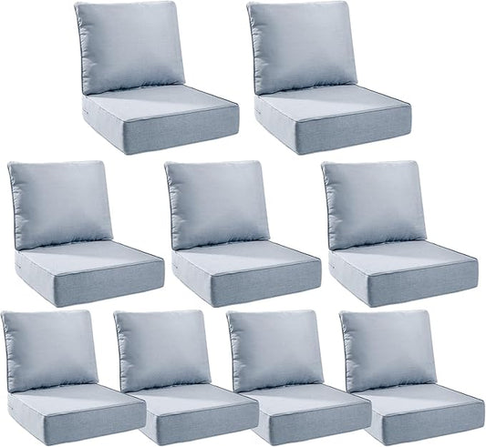 6" Thick Outdoor Cushions 22x24x6, 9-Set Deep Seat Patio Cushions with Removable Cover, Waterproof & Fade Resistant Replacement for Wicker Chair, Loveseat, Sofa - Baby Blue