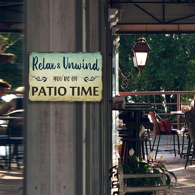 Outdoor Patio Wall Decor Patio Signs For Outside Porch Signs Outdoor Backyard Decorations Welcome Hanging Sign Relax Unwind You're On Patio Time Sign Patio Gifts For Men Home Bar Accessories 8x12 Inch