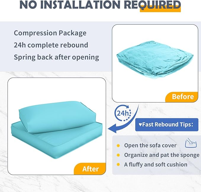 Amopatio Outdoor Replacement Cushions for Patio Furniture Set, 4" Thick High-Density Foam Seat & Back Cushions, Water-Resistant Non-Slip Machine-Washable Patio Covers (Teal)