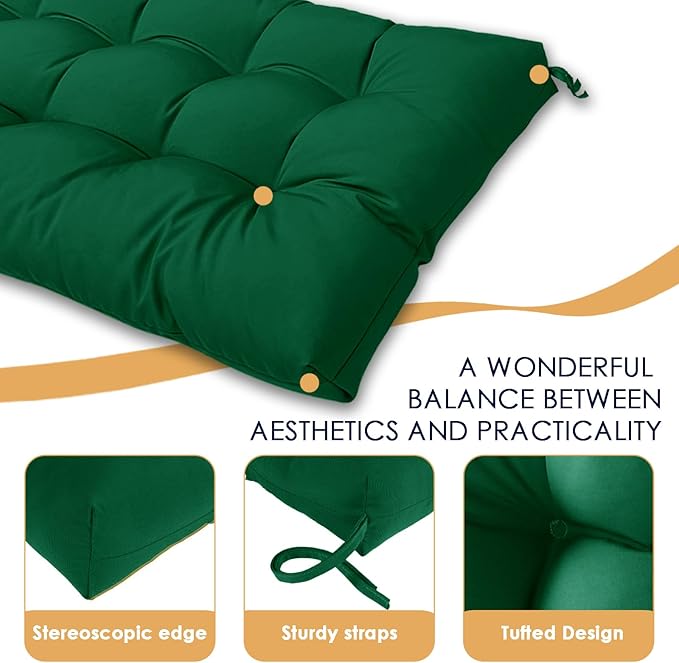 MTMR Outdoor Bench Cushion, Waterproof Wicker Chair Cushion, Thick Patio Replacement Seat Pad for Porch Lawn Indoor Swing Couch Sofa Loveseat, Patio Furniture Cushions, 44x19 Inch, Emerald Green