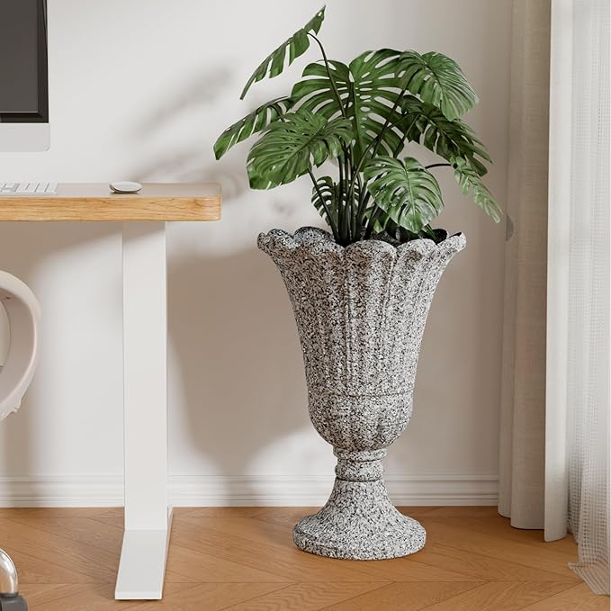 Heavy-Duty 23.6" Tall Urns Planters for Outdoor Plants - Set of 2 Water Storage Base Large Outdoor Planter for Porch, Sandblasting Process Indoor Flower Pots for Home/Garden Vase, Heather Gray