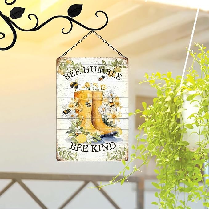 Vintage Metal Tin Sign Inspirational Quotes Wall Decor "BEE HUMBLE BE KIND" Retro Wall Art for Home Outdoor Office Coffee Shop Cafe (8x12 Inch)