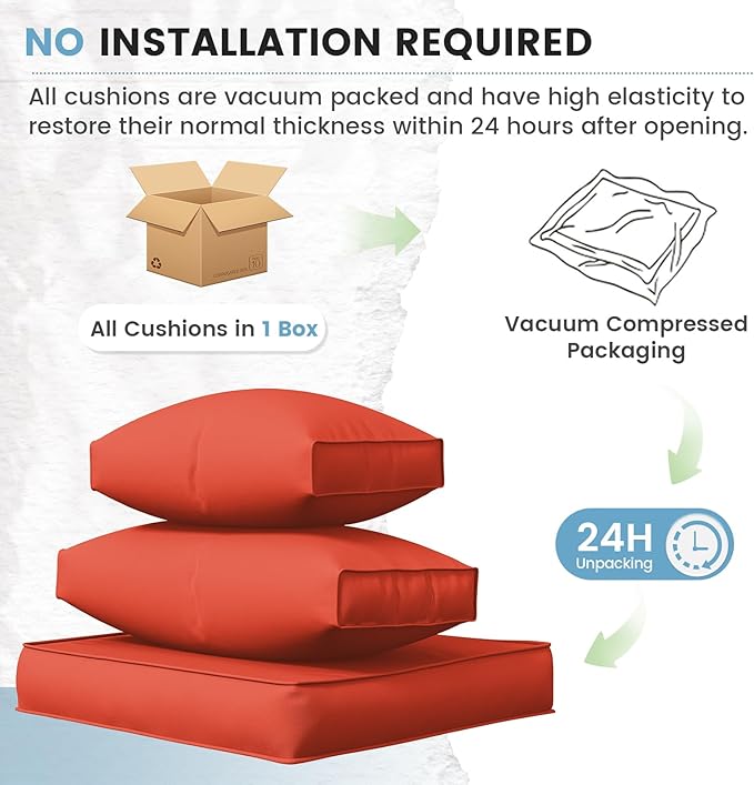 UDPATIO Replacement Cushions for Outdoor Furniture, 14 Piece Water-Repellent Cushions for 6 Seat Sectional Sofa, Orange Red