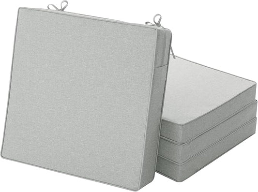 Outdoor Chair Cushions, Water-Resistant & Fade-Resistant, Patio Furniture Seat Replacement Chair Pads with Ties Zipper, Removable Cover, Non-Slip Bottom, Set of 4, 18.5 x 16 Inch, Light Grey