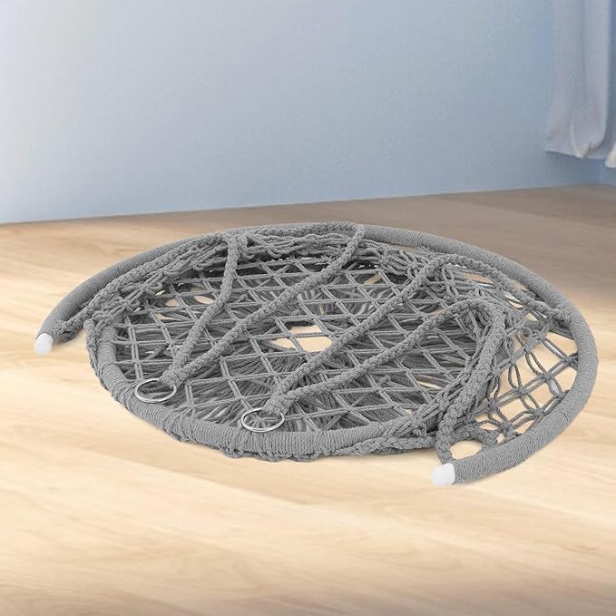 Athena Collection Hammock Swing Chair with Cushion, Outdoor Macrame Chair with Mounting Hardware, Max 350 Lbs, Large Cotton Rope Hanging Chair for Outdoor Indoor Porch Garden, Gray