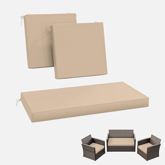 3 Pack Outdoor Replacement Cushions,36L x 18W x 3H,18L x 18W x 3H inch, High-Elastic Replacement Sponge for 4-Seater Water-Resistant Patio/Sofa with Removable Covers (Sand)