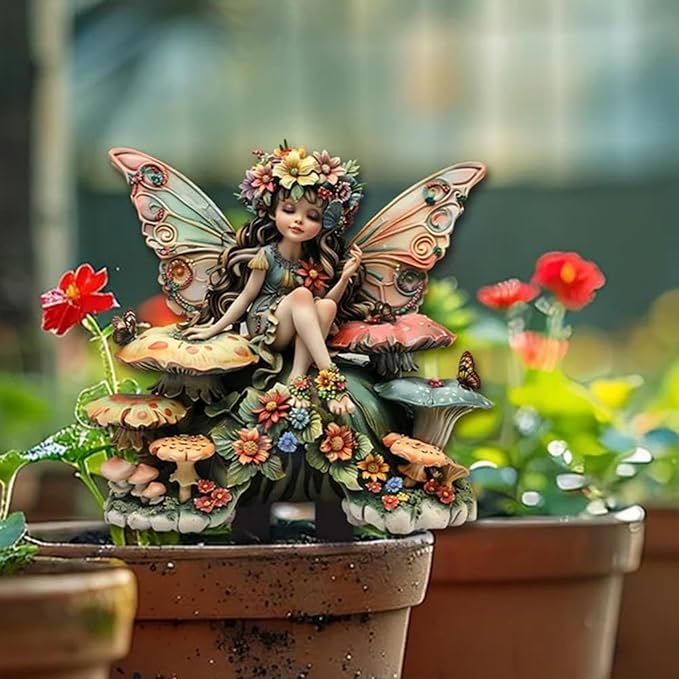 JOYO 11.8''Bohemian Fairy Flower Pot Decoration,2D Acrylic Ground Plug,Fairy Garden Planter Accessories,Fairy Pumpkin Angel Garden Stake for Pot Plants and Garden Yard Lawn Décor (C)