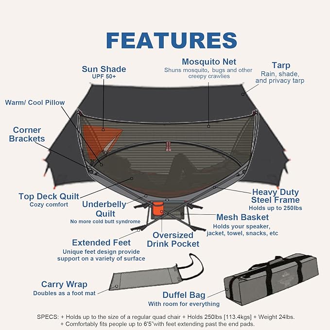 Portable Hammock with Stand, World's Best Mock ONE® Hammock Samsara Set, Compact Folding Framed Hammock with Bug Net and Tarp for Park, Backyard, Garden, Camping, Hiking, Mountaineering, Beaches-Green