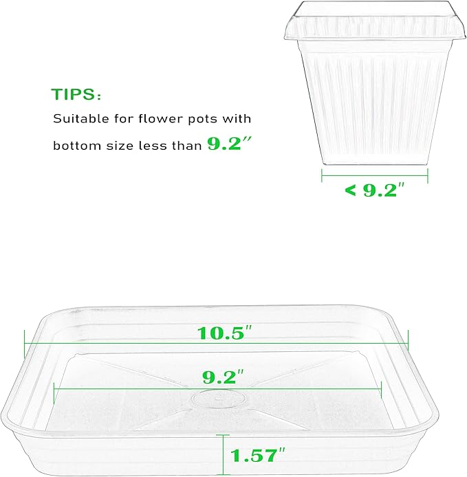 4 Pack Square Plant Saucer Tray 10 inch, 6 8 10 12 14 16 18 20 inch Heavy Duty Plastic Square Plant Saucers for Indoors Outdoor, Flower Planter Drip Trays for Pots, Seed Starting Tray