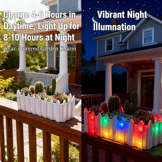 Solar Planter Lights Outdoor, 12-inch Rectangular LED Flower Pot with 8 Modes & Auto On/Off, IP65 Waterproof for Garden, Patio, Balcony, Pathway Decor, Gift for Garden Lovers(Multicolor)