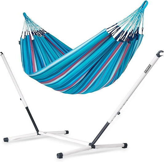 LA SIESTA® - XL King Brisa Classic Hammock & Nautico Steel Stand - Weather & Tear Resistant - Portable, Family Hammock w/Stand - Balcony Porch Garden Outdoor Indoor Hammock - Max 440 Lbs, Wave