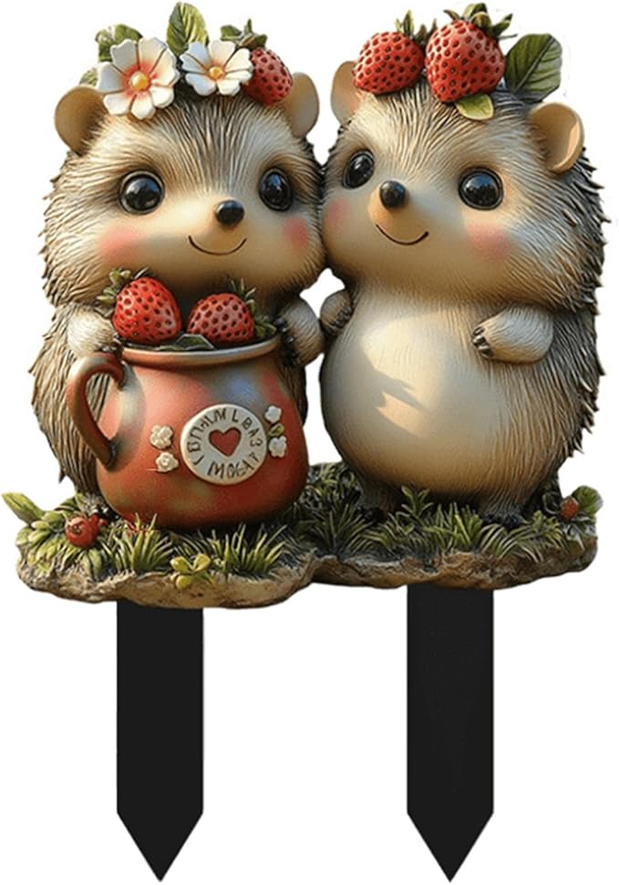 Cute Hedgehogs Garden Stake Decor, Stained Acrylic 2D Flat Animal Sign, Small Animal Ornament Indoor Outdoor Yard Lawn Pot Plant Decorative Accessories