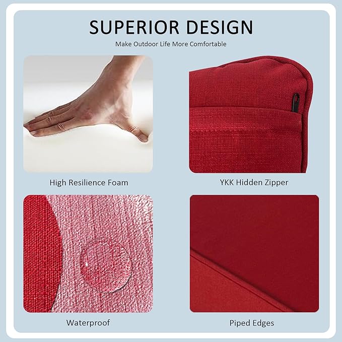 19"x19" Outdoor Universal Cushion Set of 1, Patio Cushions with Handles & Ties, Water-Proof Stain-Resistant UV Resistant Weather Resistant High Resilience Foam,Chili