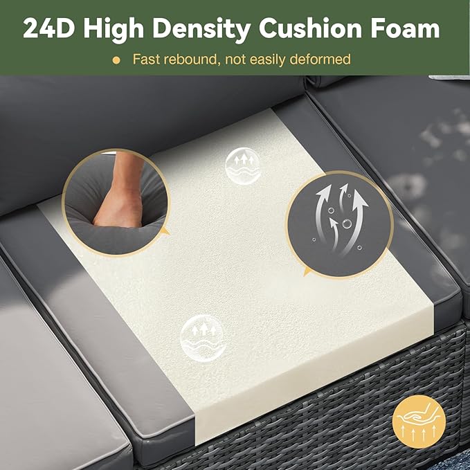 Aoxun Replacement Cushions for Outdoor Furniture, 9-Piece Outdoor Cushions for Patio Furniture, Deep Seat, Splash-Proof & Fade Resistant Couch Cushion for 4-Seat Patio Conversation Sets, Dark Grey
