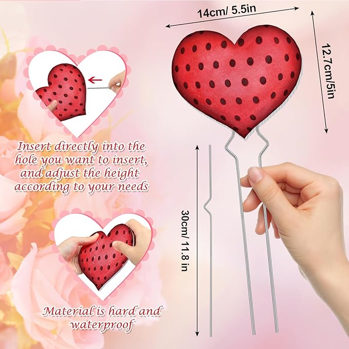 6 Pcs Valentine's Day Heart Planter Stake Hollow Heart Garden Metal Stake Sign Corrugated Plastic Valentine's Day Outdoor Decor for Indoor Outdoor Patio Plant Pot, Flower Bed(Retro Style)