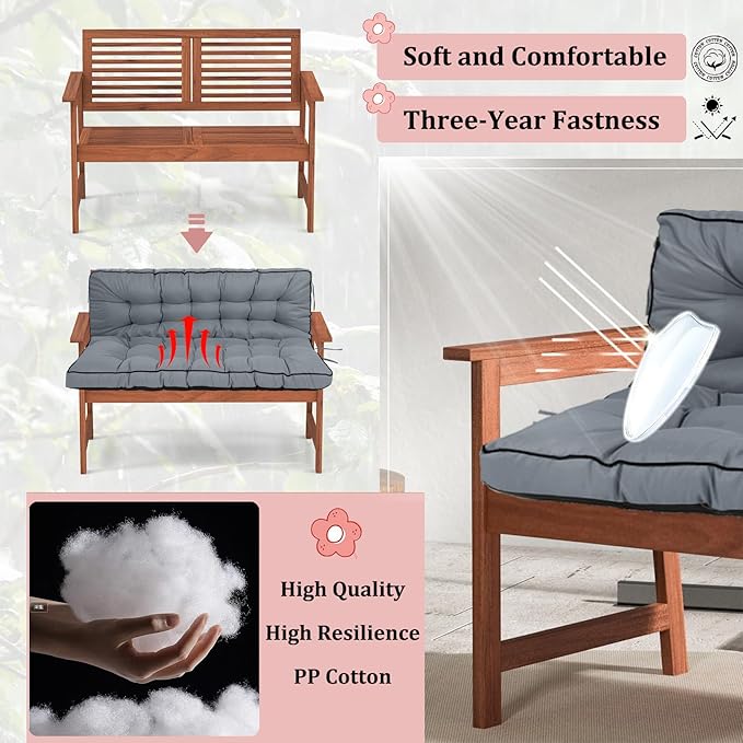 2-3 Seat Swing Replacement Cushion, Outdoor Bench Cushions with Backrest Thicken 4", Patio Furniture Garden Porch Loveseat Glider Pad Anti-Fading Waterproof (French Grey, 40x70in-thicken)