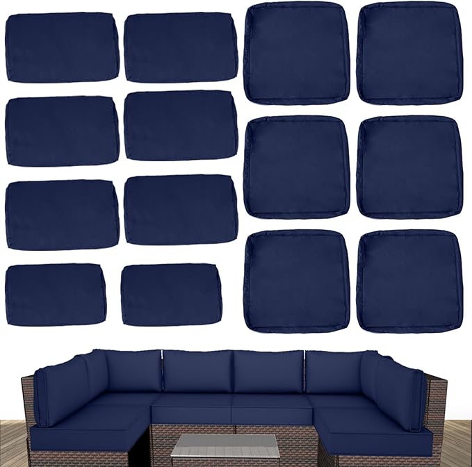Outdoor Cushion Covers for Patio Furniture, Patio Cushion Covers Replacement with Zipper, Waterproof & Fade Resistant,Only Cover (Navy Blue, 25.6Lx25.6Wx4H - Only Covers)